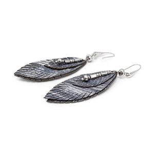 Leaf Suede Earrings with Glass Bead Grey - Mimmic Fashion Jewelry