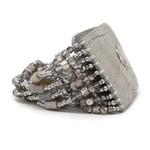 Leather Bracelet Ten Beaded Strings Grey Silver - Mimmic Fashion Jewelry