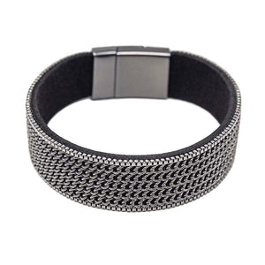 Leather Bracelet With Black Chain - Mimmic Fashion Jewelry