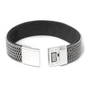 Leather Bracelet With Silver Tone Chain - Mimmic Fashion Jewelry