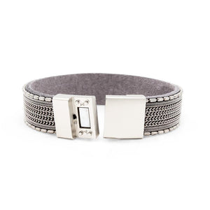 Leather Bracelet with Bar Chain Grey - Mimmic Fashion Jewelry