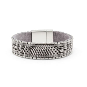Leather Bracelet with Bar Chain Grey - Mimmic Fashion Jewelry