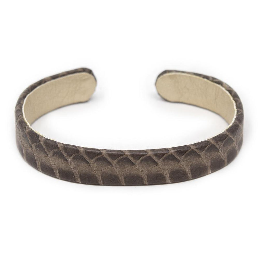 Leather Faux Lz Print Open Cuff Grey - Mimmic Fashion Jewelry