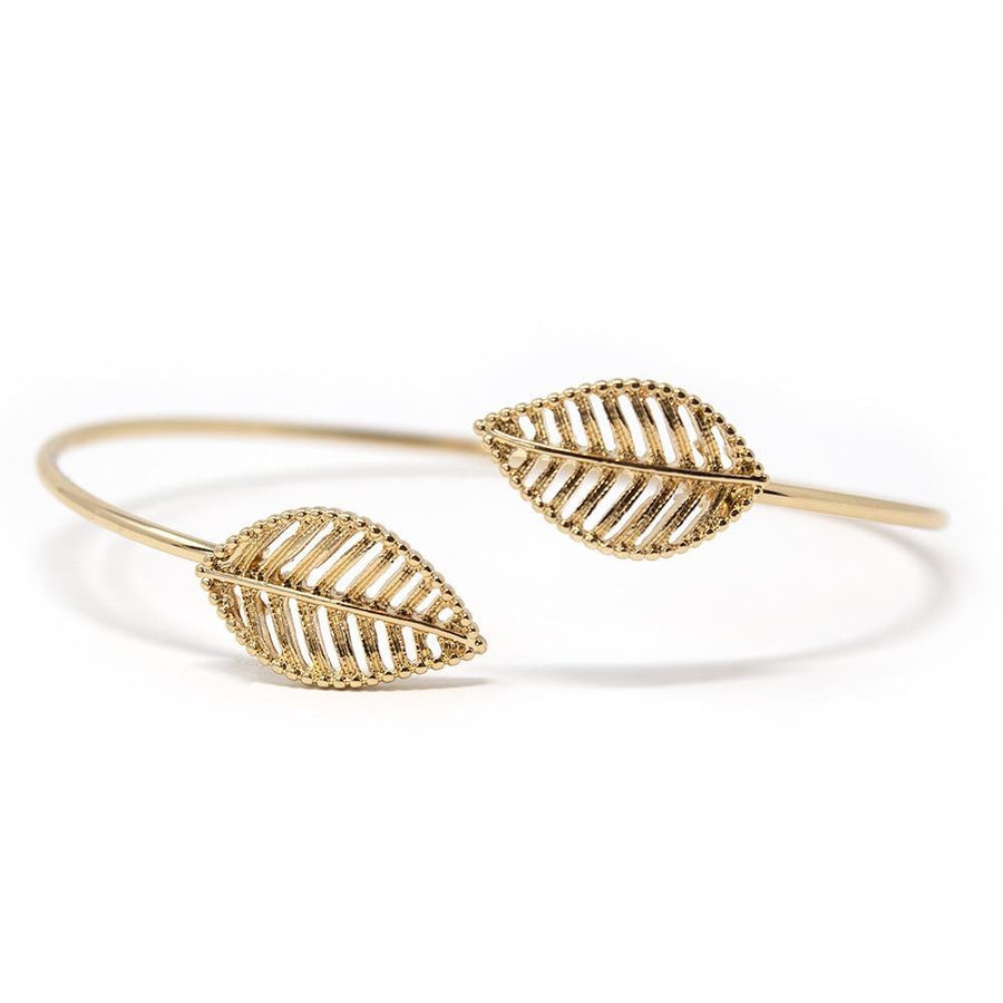 Leaves Bangle Bracelet Gold Tone - Mimmic Fashion Jewelry