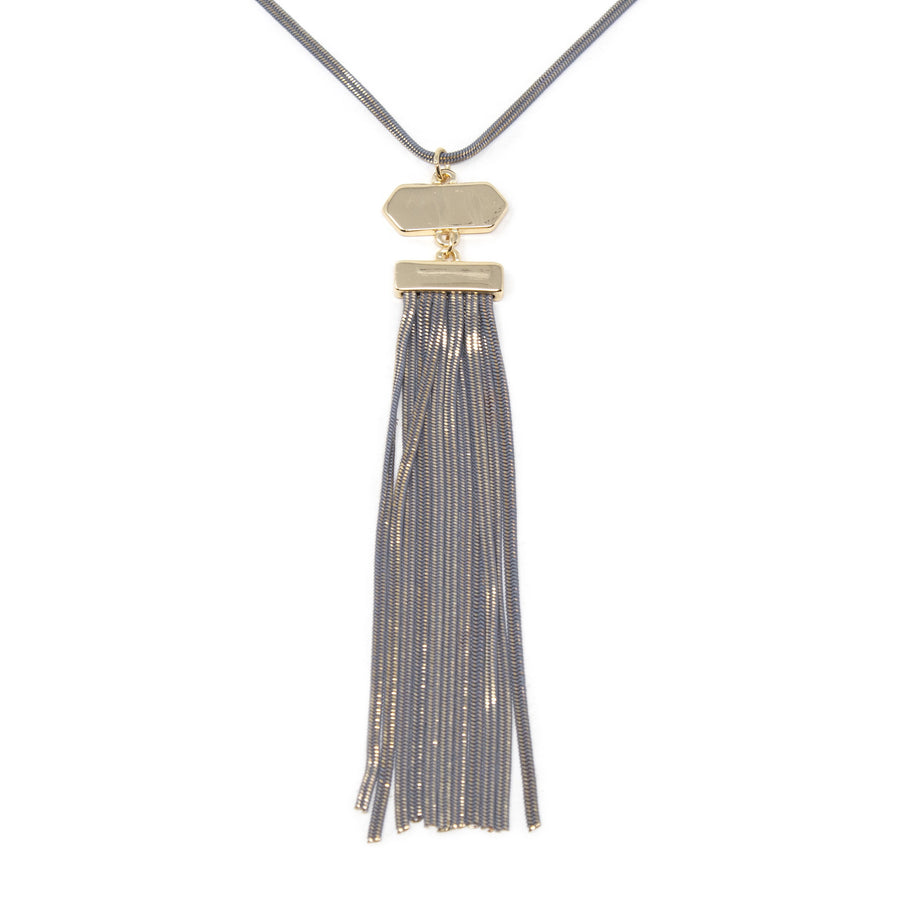 Liquid Chain Neck w Tassel Grey Gld - Mimmic Fashion Jewelry