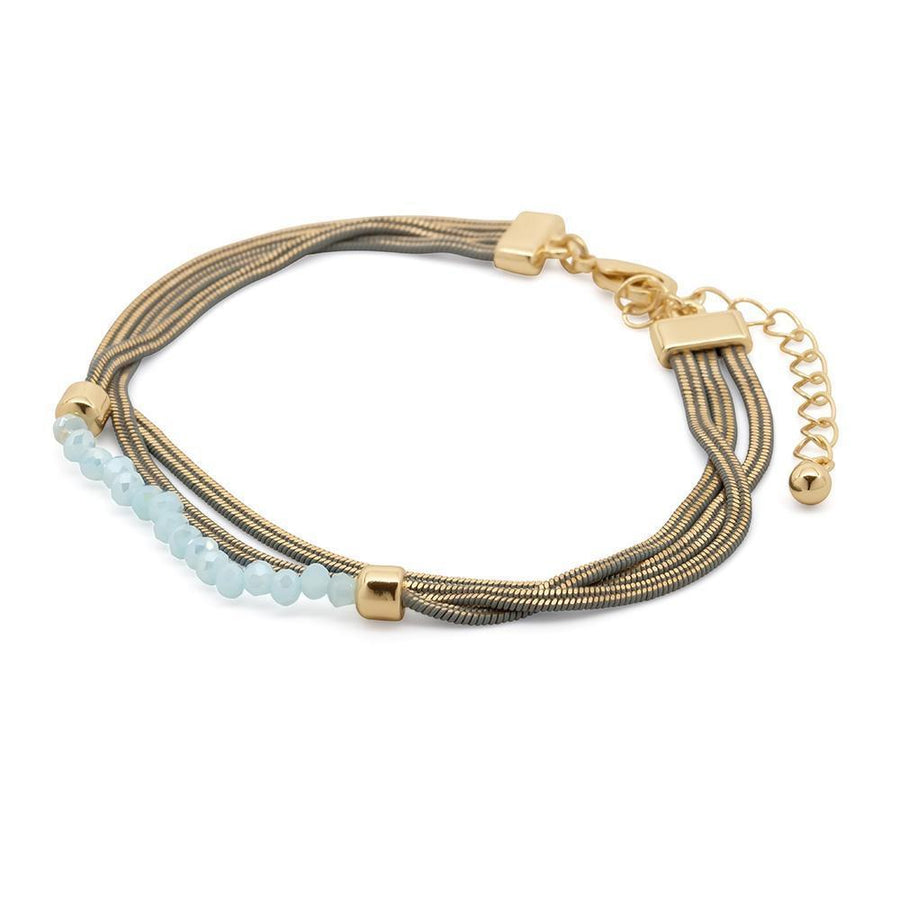 Liquid Metal Bracelet With Bl Glass Beads Gold/Grey - Mimmic Fashion Jewelry