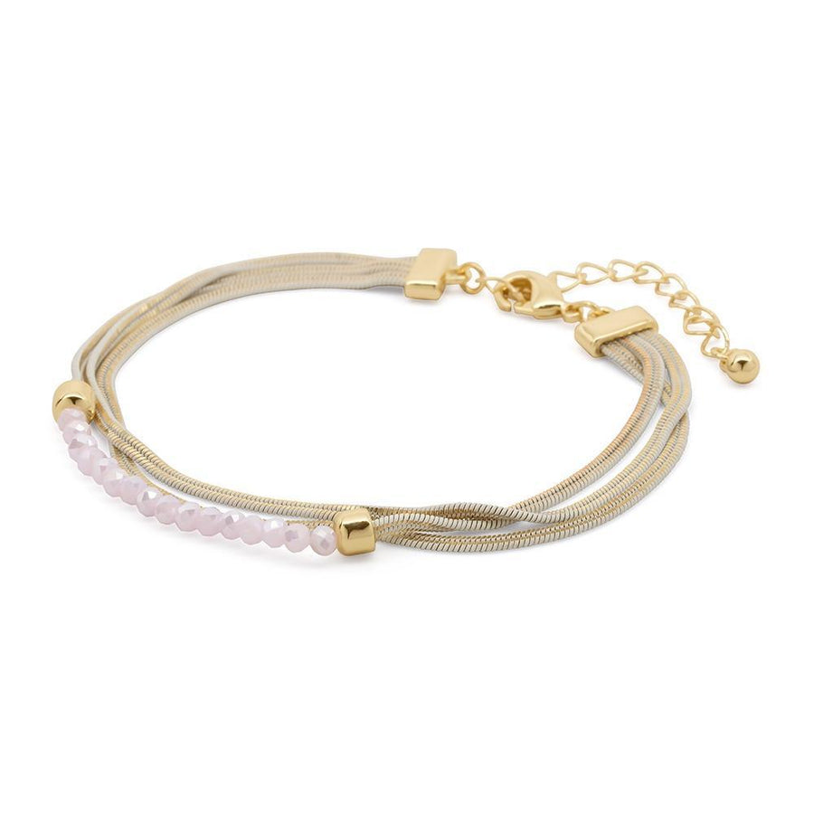 Liquid Metal Bracelet With Pk Glass Beads Gold/White - Mimmic Fashion Jewelry
