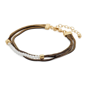 Liquid Metal Bracelet With Wt Glass Beads Gold/Black - Mimmic Fashion Jewelry
