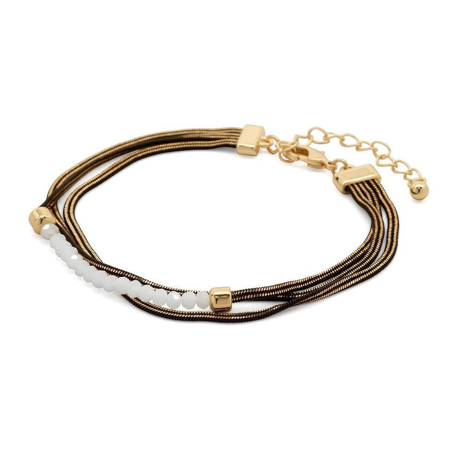 Liquid Metal Bracelet With Wt Glass Beads Gold/Black - Mimmic Fashion Jewelry