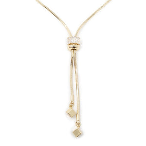 Liquid Metal CZ Lariat Necklace Gold Plated - Mimmic Fashion Jewelry