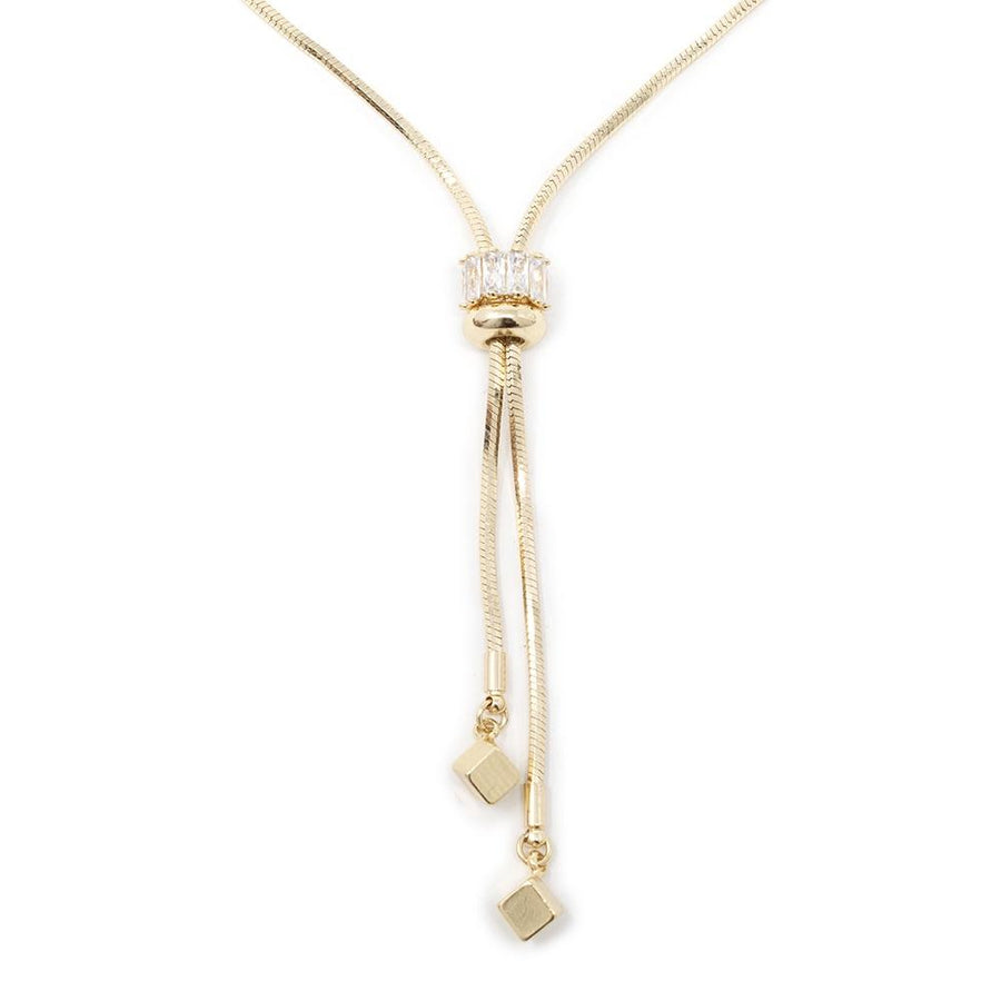Liquid Metal CZ Lariat Necklace Gold Plated - Mimmic Fashion Jewelry