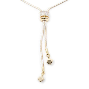 Liquid Metal CZ Lariat Necklace Gold/White - Mimmic Fashion Jewelry