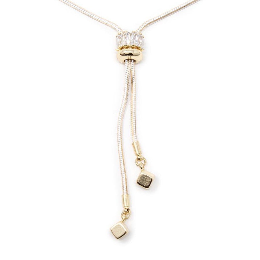 Liquid Metal CZ Lariat Necklace Gold/White - Mimmic Fashion Jewelry