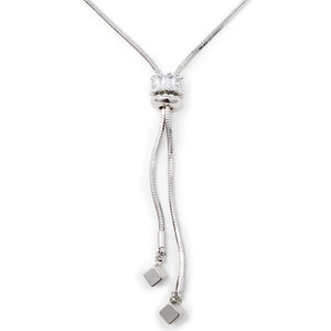 Liquid Metal CZ Lariat Necklace Rhodium Plated - Mimmic Fashion Jewelry