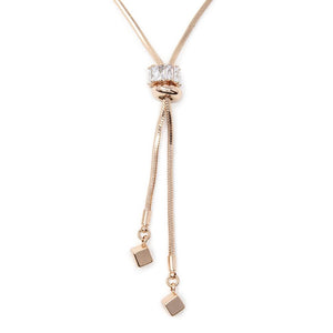 Liquid Metal CZ Lariat Necklace Rose Gold Plated - Mimmic Fashion Jewelry