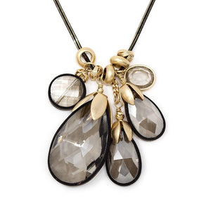 Liquid Metal Long Necklace with Glass Teardrops Pendant Gold/Black - Mimmic Fashion Jewelry