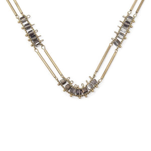 Long Fine Necklace Bar Stations and Grey Glass - Mimmic Fashion Jewelry