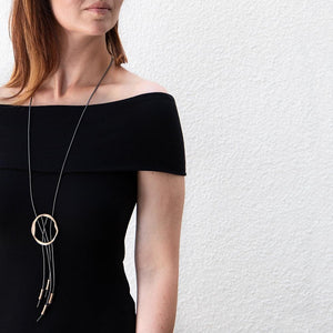 Long Leather Cord Bolo Neck Dk Gy - Mimmic Fashion Jewelry