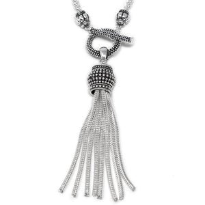 Long Necklace Antique Silver Tassel Chain - Mimmic Fashion Jewelry