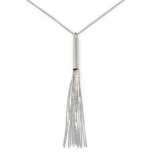 Long Necklace With Chain Tassel Rhodium Plated - Mimmic Fashion Jewelry