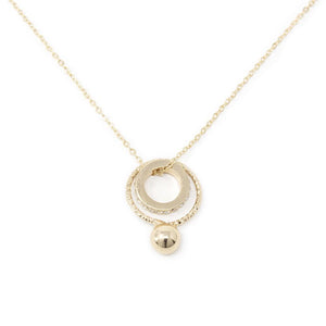 Long Necklace with CZ Ring Pendant Gold Plated - Mimmic Fashion Jewelry