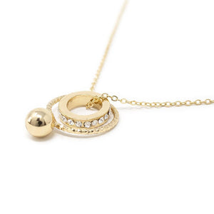 Long Necklace with CZ Ring Pendant Gold Plated - Mimmic Fashion Jewelry