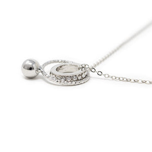 Long Necklace with CZ Ring Pendant Rhodium Plated - Mimmic Fashion Jewelry