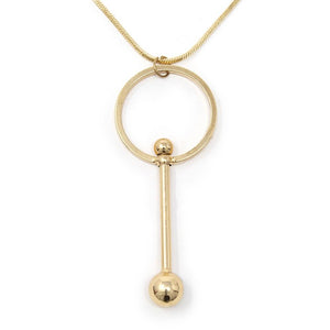 Long Necklace with Ring Bar Pendant Gold Plated - Mimmic Fashion Jewelry