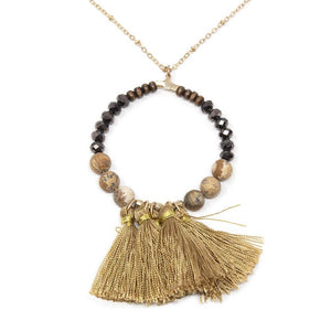 Long Necklace with Ring Pendant with Tassels - Mimmic Fashion Jewelry