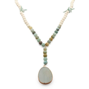 Long Suede Bead Neck Geode Mint Gn - Mimmic Fashion Jewelry