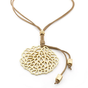 Long Suede Bg Neck Openwork Pend GoldPl - Mimmic Fashion Jewelry