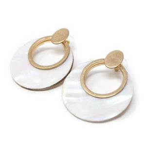 MOP Disc Round Post Earrings Gold Tone - Mimmic Fashion Jewelry