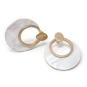 MOP Disc Round Post Earrings Gold Tone - Mimmic Fashion Jewelry