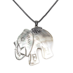 MOP Elephant Pendant Necklace with Crystal Pave - Mimmic Fashion Jewelry