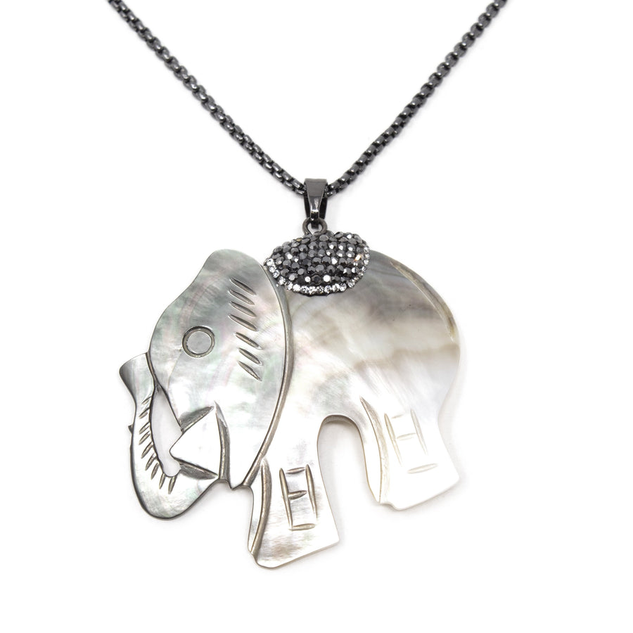 MOP Elephant Pendant Necklace with Crystal Pave - Mimmic Fashion Jewelry