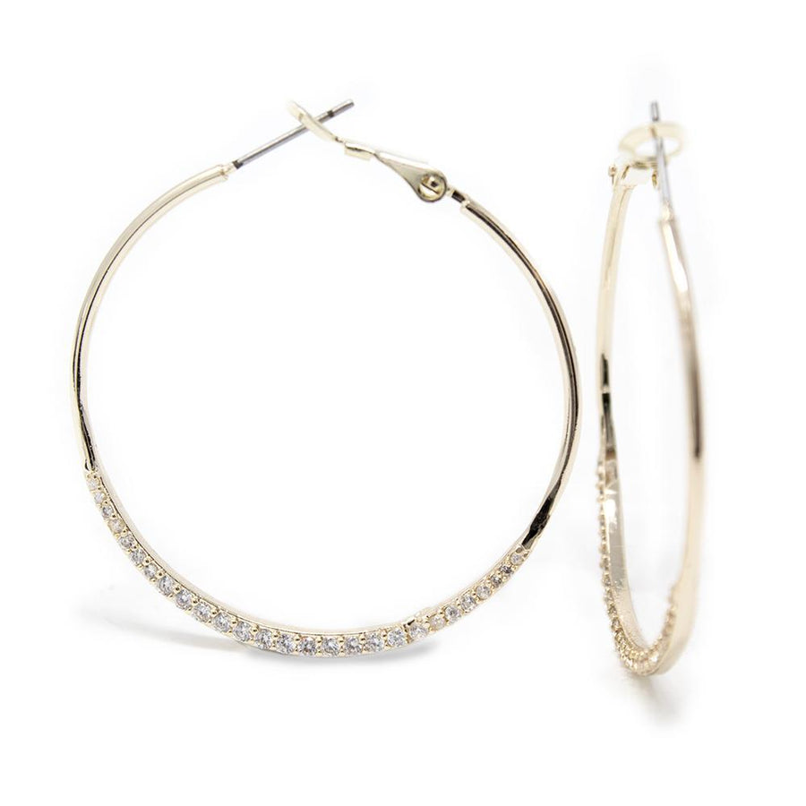 Medium Half Cubic Zirconia Pave Hoops Gold Plated - Mimmic Fashion Jewelry