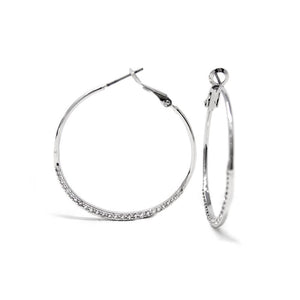 Medium Half CZ Pave Hoops Rhodium Plated - Mimmic Fashion Jewelry