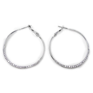 Medium Half CZ Pave Hoops Rhodium Plated - Mimmic Fashion Jewelry