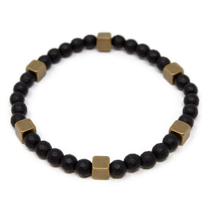 Men's Black Hematite Bracelet with Cube Stations - Mimmic Fashion Jewelry