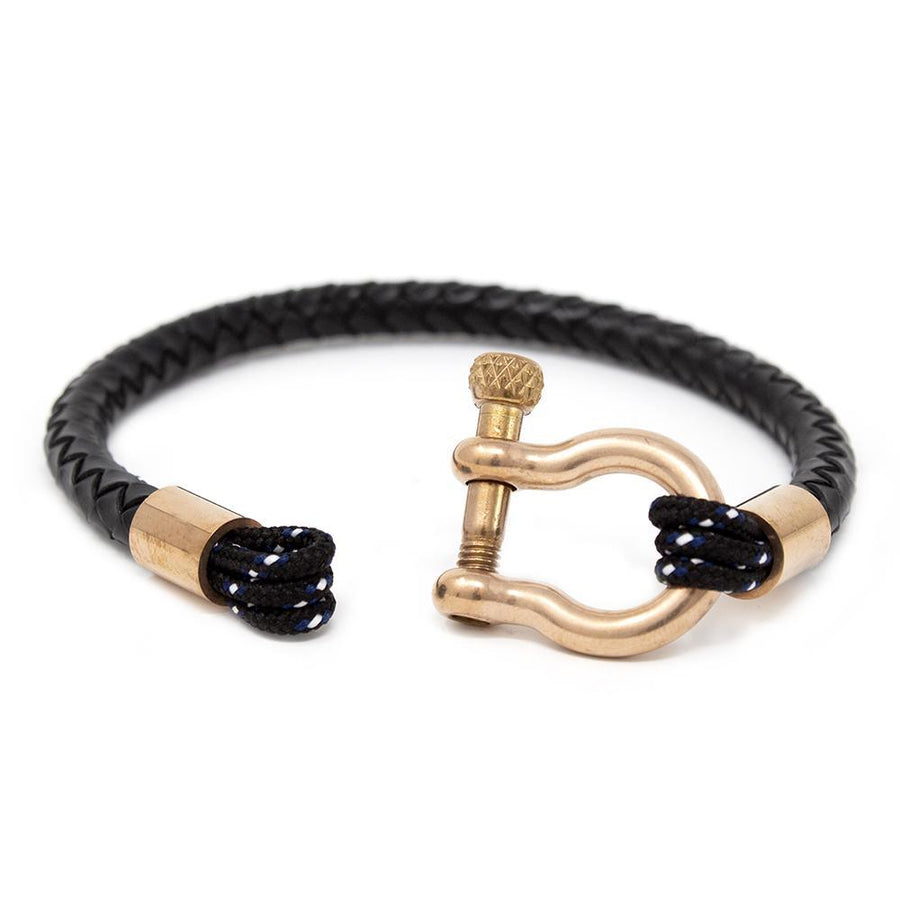 Men's Braided Leather Bracelet with Rose Gold T Shackle Black Medium - Mimmic Fashion Jewelry