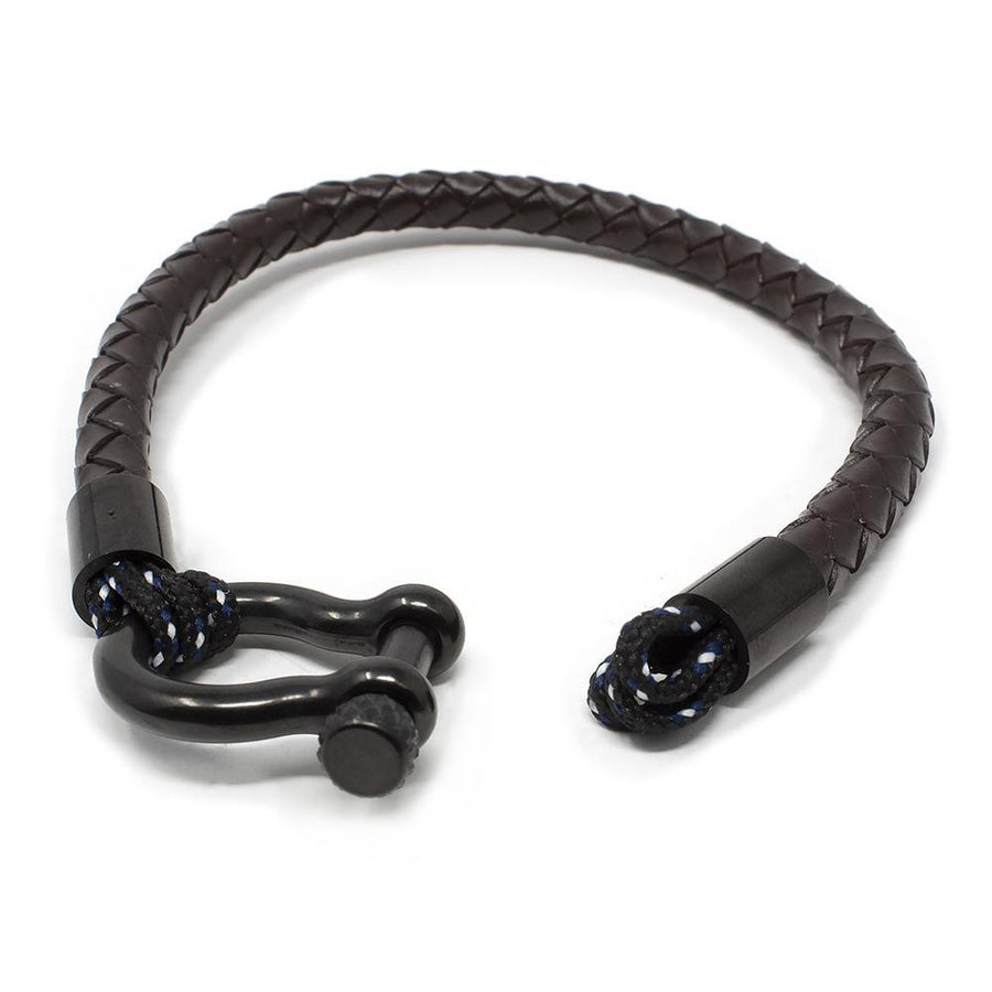 Men's Braided Leather Bracelet with Shackle Brown Large - Mimmic Fashion Jewelry