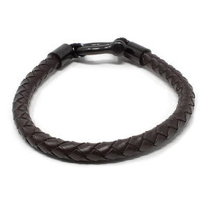 Men's Braided Leather Bracelet with Shackle Brown Large - Mimmic Fashion Jewelry