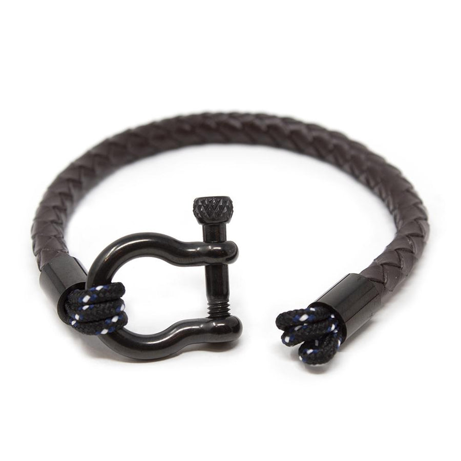 Men's Braided Leather Bracelet with Shackle Brown Medium - Mimmic Fashion Jewelry