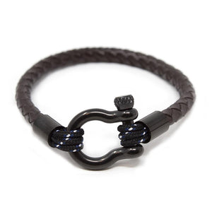 Men's Braided Leather Bracelet with Shackle Brown Medium - Mimmic Fashion Jewelry