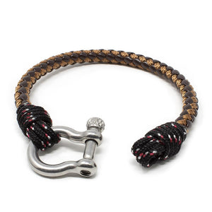 Men's Braided Leather and Rope Bracelet with Shackle Brown Large - Mimmic Fashion Jewelry