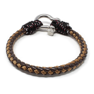 Men's Braided Leather and Rope Bracelet with Shackle Brown Large - Mimmic Fashion Jewelry