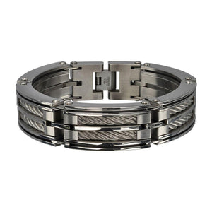 Men's Cable Stainless Steel Link Bracelet - Silver Tone - Mimmic Fashion Jewelry