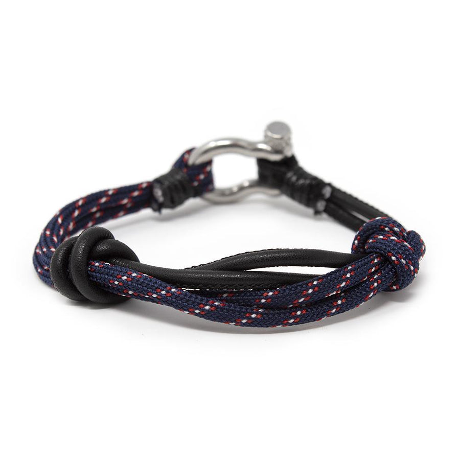 Men's Leather and Rope Bracelet with Shackle Black and Blue - Mimmic Fashion Jewelry