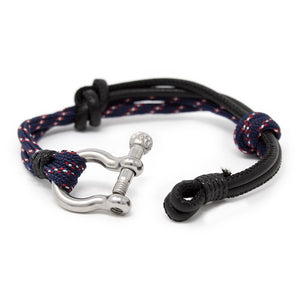 Men's Leather and Rope Bracelet with Shackle Black and Blue - Mimmic Fashion Jewelry