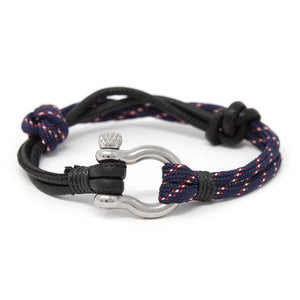 Men's Leather and Rope Bracelet with Shackle Black and Blue - Mimmic Fashion Jewelry
